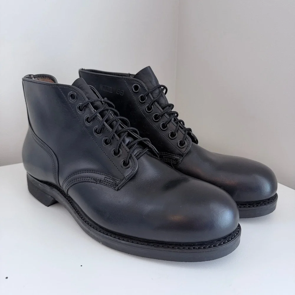 VTG 60s US Military Flight Deck Service Boots Mens 10.5 Black Leather Ankle 1969